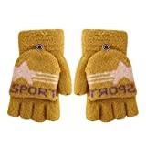 Akgukrseh Winter Gloves for Boys Age 4 Top Fingerless Convertible Mittens Children Kids Gloves Winter Warm Flip Knitted Kids Gloves & Mittens (Yellow, One Size)