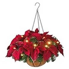 XXIONG Pre-lit Christmas Hanging Basket,Flocked with Mixed Decorations and LED Lights,Artificial Frosted Berry Pine Cones Christmas Garland for Indoor Outdoor