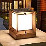 JHYFT LED Solar Small Square Column Lamp Outdoor Lamp Post Lights Traditional Square Acrylic Lampshade Pillar Light For Courtyard Landscape Garden, Bronze ()
