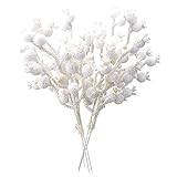 12Pack Christmas White Berry Stems, 9.4inch Snow Frosted White Berry Stems, Winter Berry Picks Christmas Tree Ornaments for Xmas Tree Wreath Garland Vase Decor(White)