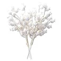 12Pack Christmas White Berry Stems, 9.4inch Snow Frosted White Berry Stems, Winter Berry Picks Christmas Tree Ornaments for Xmas Tree Wreath Garland Vase Decor(White)