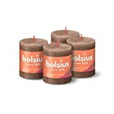 Bolsius Rustic Pillar Candle - Dark Brown - Pack of 4 - Long Burning Time of 35 Hours - Household Candle - Interior Decoration - Unscented - Natural Vegan Wax - No Palm Oil - 8 x 7 cm
