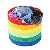 Cyhamse Rainbow Basket - Rainbow Rope Basket with Handles - Nursery Basket Laundry Basket Large Laundry Baskets Colourful Room Decoration for Kids