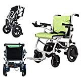 Electric Wheelchair Foldable Compact Mid-Wheel Drive Power Chair Green Portable Transport Wheelchairs, Open/Fold in 1 Second Self-Propelled Wheelchairs, 14KG for Plane Approval