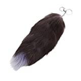 Cute Tail Keychain Pendant Women Key Ring Holder Pompoms Key Chains Key Strap for Women (Brown, One Size)