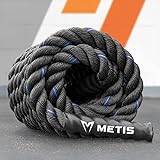 METIS 9m, 12m and 15m Battle Rope – 38mm & 50mm Thick, Premium Quality Weighted Gym Rope for Fitness, Strength Training, CrossFit and More (38mm, Blue, 15m)