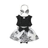 UIFLQXX Baby Girls Sleeveless Jumpsuit Romper Dress Flower Bow Headband 2Pcs Toddler Girl Summer Clothes (Black, 6-9 Months)