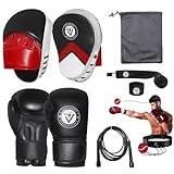 Boxing training punching boxing gloves and focus pads sparing set inc Free mesh carrying bag + skipping rope and reflex ball