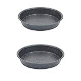Salter COMBO-8247 Round Cake Tin Set of 2, Non-Stick Carbon Steel Baking Pan, Strong & Durable Pie Dish, PFOA-Free Oven Tray for Cakes, Cheesecake, Megastone Collection, Black, 24 cm