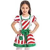 Linjinx Kids Girls Christmas Dress Up Costume Ruffle Cuffs Short Sleeve Striped Tutu Mesh Dress White 13-14 Years