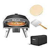 Mimiuo Outdoor Gas Fired Pizza Oven with Automatic Rotation System & UK Gas Regulator, Portable Tisserie G-Oven Series Black Coated, includes 13" Pizza Stone & Foldable Pizza Peel & Pizza Cover