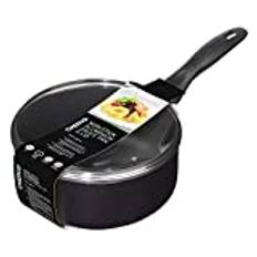 Chef Aid Sauce Pan, 20 cm Aluminium Pan with Glass Lid And Stay Cool Handle, Built In Ventilation Steam Vent, for Use On Electric And Ceramic Hobs, Black