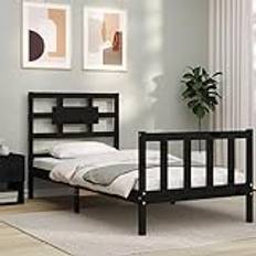 Swpsd Bed Frame Bed Base with Headboard & Storage Underneath Bedroom Furniture Black 90x200 cm Solid Wood Bed black Bed Frame Option16