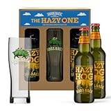 HOGS BACK BREWERY Bottle Cider Gift Set with Cider Glass | Hazy Hog Cider | 5% | 2 x 500ml bottles and 1 pint glass | Perfect Birthday Present or Gift
