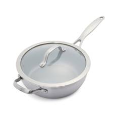 Greenpan Venice Pro Tri-Ply Stainless Steel Healthy Ceramic Nonstick 3Qt Chef Saute Pan With Helper Handle & Lid