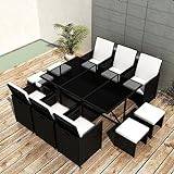 Lechnical 11 Piece Outdoor Dining Set with Cushions Poly Rattan Black,Patio Dining Sets,Garden Furniture Sets,Outdoor Dining Furniture-42598