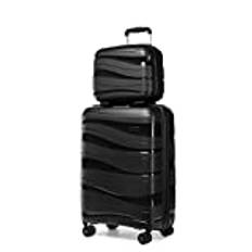 Kono Luggage Sets of 2 Piece Lightweight Polypropylene Hard Shell Suitcase with TSA Lock Spinner Wheels Travel Carry On Hand Cabin Luggage with Beauty Case (Set of 2, Black)
