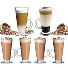 Ever Rich ® Latte Glasses Coffee Cups, Temperature Resistant Mugs for Cappuccino Tea Hot Drink Glass Cup, Ideal for Ice Cream Latte, Hot Chocolate (4 Pack) (6 Pack)