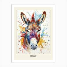Donkey Colourful Watercolour 3 Poster Art Print by Critter Crafts
