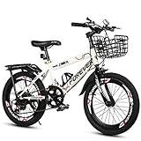Kids Bike 18inch Kids' Bikes,Bicycle Mountain Variable Speed Boy Girl Bicycle Student Bicycle With Basket Design (White Single speed)