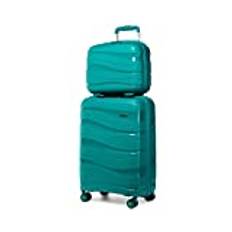 Kono Luggage Sets of 2 Piece Lightweight Polypropylene Hard Shell Suitcase with TSA Lock Spinner Wheels Travel Carry On Hand Cabin Luggage with Beauty Case (Set of 2, Turquoise)