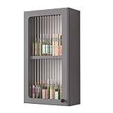 WuDLi 2 tier bathroom medicine cabinet with Tempered glass doors, Wall-mounted makeup Organizer, Punch-free Cosmetic storage rack, kitchen Hanging Cabinet (Color : Light grey, Size : 25
