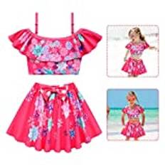 Eolaks Two piece swimsuit for girls – colourful high elasticity summer swimsuit, soft girl beachwear cute two piece off shoulder strap adjustable swimsuit for little ones