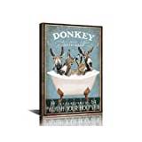 Donkey Canvas Art Wall Decor Donkey Funny Bathroom Decor Farmhouse Bathroom Home Wall Decor Canvas Wall Art for Living Room Bedroom Office Posters Print Framed Ready to Hang - 24" W x 16" H