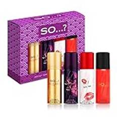 So…? Iconic Womens Mini Galore Gift Set, with SO…?, Kiss Me, Sinful & Exclusive Body Mist Fragrance Spray Set (4 x 50ml)