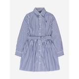 Ralph Lauren Girls Blue Striped Cotton Shirt Dress - Brown / 8 Yrs