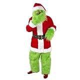 Didabon Grinch Costume Adult Christmas Santa Costume for Women Men, 7 Piece Set Green Santa Mask The Grinch Onesie Outfit Furry Christmas Cosplay Furry Suits