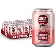 Soda Folk Cherry Soda, American Style Fizzy Drinks, No Added Sugar, Refreshing Soft Drink, 100% Natural Ingredients, Gluten Free & Vegan (24 x 330ml Cans)