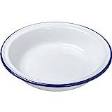 Premium Quality Traditional Enamel White Blue Trim Rice Plate, Pasta Plate, Bowl, Dinner Plate, Round Pie Plate, Soup Plate, Mixing Bowl, Deep Dish Tableware Crockery (Round Pie Dish 24cm)