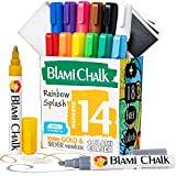 Blami Arts Chalk Markers for Kids & Artists Extra GOLD SILVER and ERASER Ink Pens 14 Vibrant Liquid chalk paint - reversible Bullet & Chisel Fine Tip Free Your Imagination with Chalkboard Marker Now!