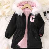 Girls Plush Fleece Spring/ Fall Parkas Versatile & Fashion Outdoor Hooded Jacket Coat