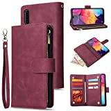 L-FADNUT A70 Wallet Case,Phone Case for Samsung Galaxy A70,Flip Wallet Case for Samsung Galaxy A70,Leather Wallet Case with Card Holder Stand for Samsung Galaxy A70 Wine Red