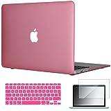 TOPIDEAL compatible with 3in1 Case For EU/UK Keyboard Layout Macbook Air 13-inch Matte Hard Shell Case Cover Skin For Macbook Air 13.3" + Keyboard Cover + Screen Protector -Pink