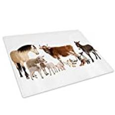 White Farm Animals Collage Glass Chopping Board Kitchen Worktop Saver Protector