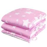 (Stars - Pink, 260cm All-round Crib) Crib Cot Bed Bumper Soft Padded Quilted Liner Baby Protector Nursery 100% Cotton