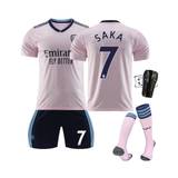 (SAKA 7, Kids 24(130-140CM)) Hot 22/23 Arsenal Two Away Soccer Jersey With Socks Knee Pads - Not Specified