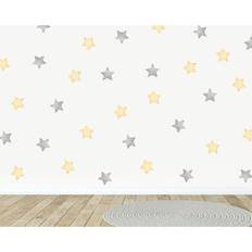 Pack of 42 Grey and Yellow watercolour star wall stickers, Nursery wall decals, Star wall decals, Hand drawn wall stickers, Night sky decals