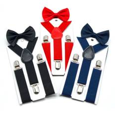 Soild color children belt bowtie set boys girls suspenders clip-on y-back bractq