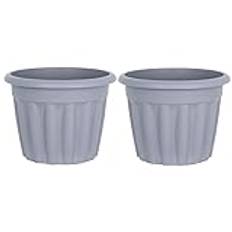 tenlite (Set Of 2) - 40cm Upcycled Grey Plastic Round Planter Indoor/Outdoor Plant Pot Lightweight & Weather Resistant Contemporary Style Garden Planters Plant Herb Nursery Pot For Home & Garden.