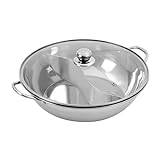 EurHomePlus Hot Pot Wok, Stainless Steel Hot Pot with Divider, Shabu Shabu Pot with Glass Lid with Double Handle (34 cm)