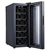 AMZOPDGS Wine Fridge,Table Top Vertical Wine/Drinks Cooler 11-18°C Adjustable Temperature With Glass Door Small Refrigerator With Led Lights Adjustable Shelves Can Hold: 12 Bottles