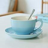 SHOUKAII Ceramic Coffee Cup Saucer Set Espresso Cup Coffee Cup Milk Latte Coffee Cup with Spoon Saucer (Color : 201-300ml, Size : H)