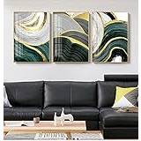 FSLEOVN Abstract Green Gold Geometry Line Pictures, Modern Living Room Wall Pictures Geometric Abstract Art Poster Gold Line Picture on Canvas Frameless (D, 40 x 60 cm x 3)