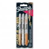 Sharpie Permanent Marker Fine Tip 0.9mm Line Assorted Metallic Colours (Pack 3) 56715NR