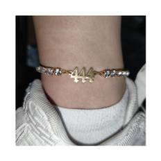 (Gold) 111 222 333 444 555 777 888 999 666 Devil Anklets For Women Zircon Angel Number Ankle Bracelet Boho Leg Foot Chain Jewelry - Multicoloured