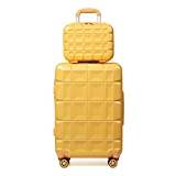 Kono Luggage Sets 2 Piece Hard Shell ABS Suitcase with TSA Lock Spinner Wheels Travel Carry On Hand Luggage 20 inch with Beauty Case (Yellow)